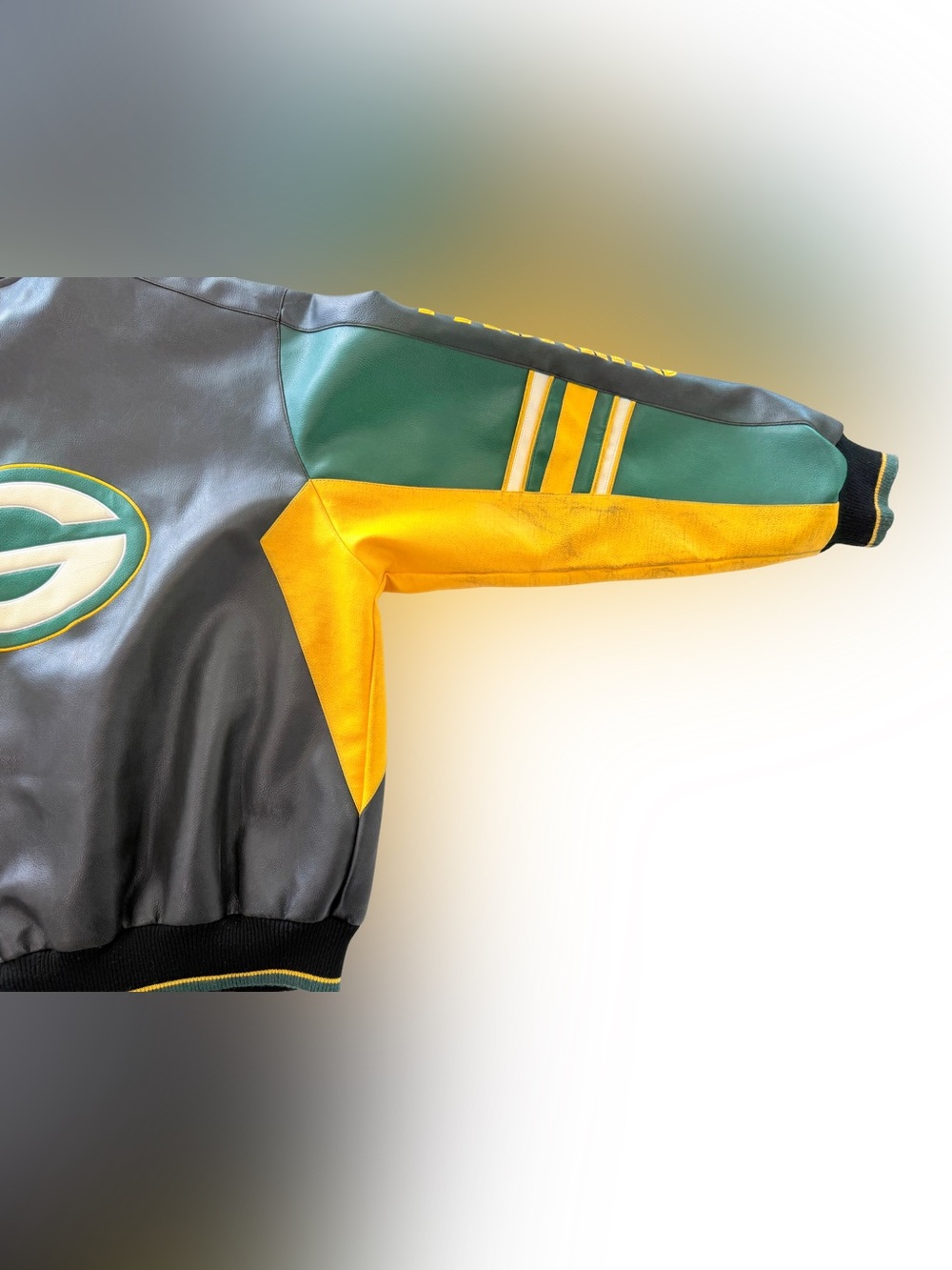 VTG NFL Green Bay Packers Faux Leather Bomber Jacket Size Large - Picture 6 of 8